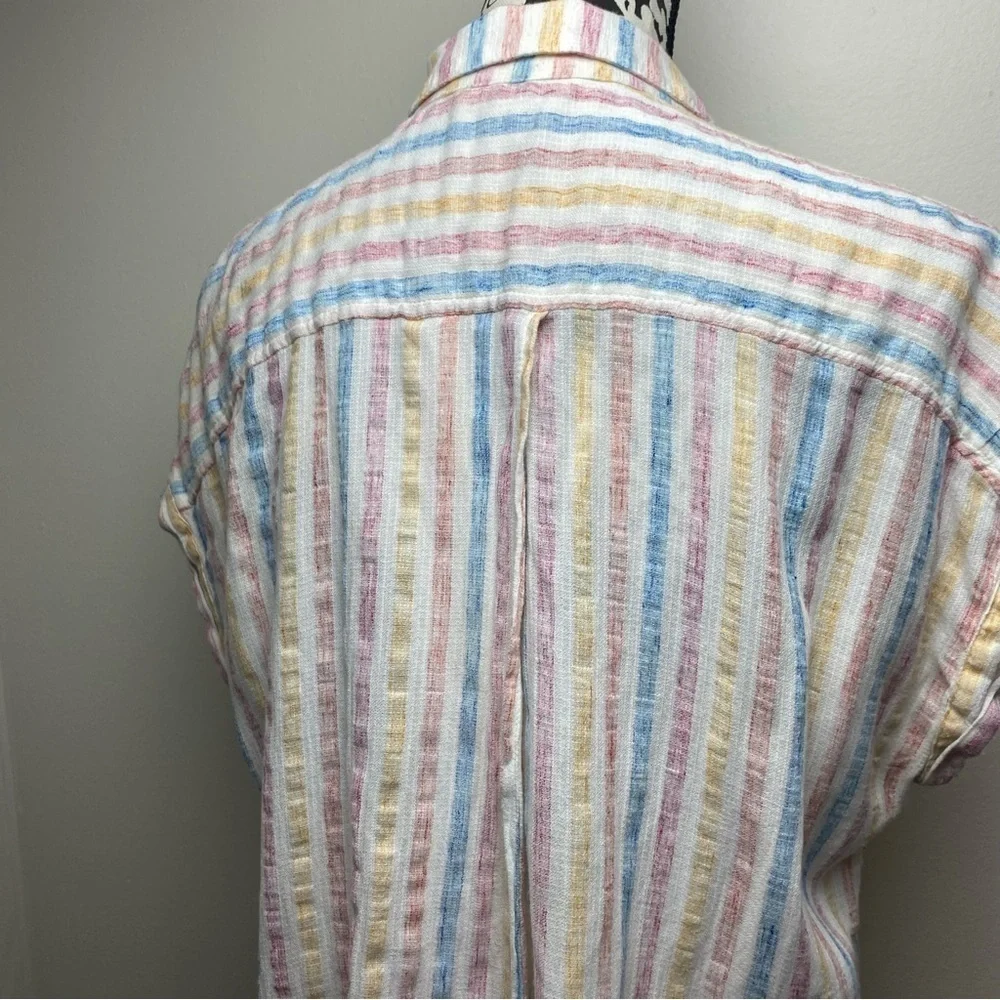 Lucky Brand Split Back Striped Button Front Lightweight Top - Picture 3 of 15